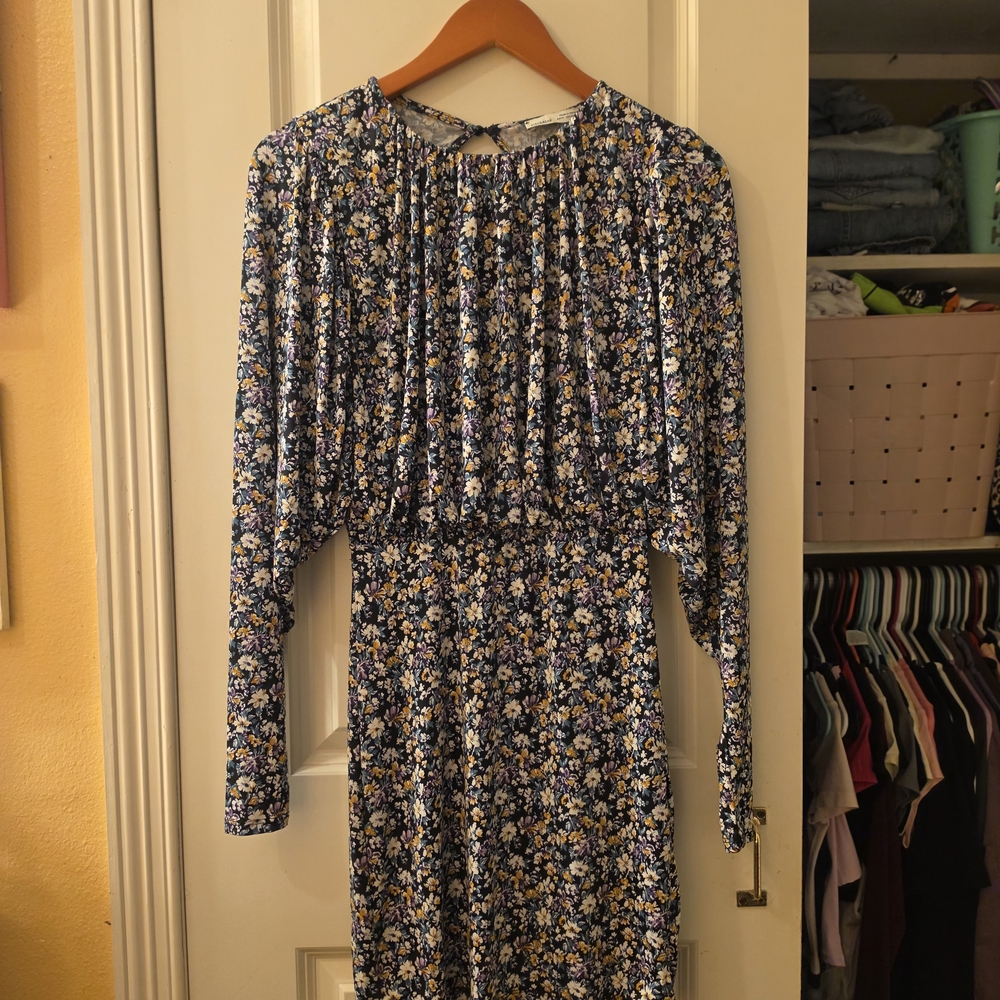 Pull&Bear Navy Floral Backless Midi Dress